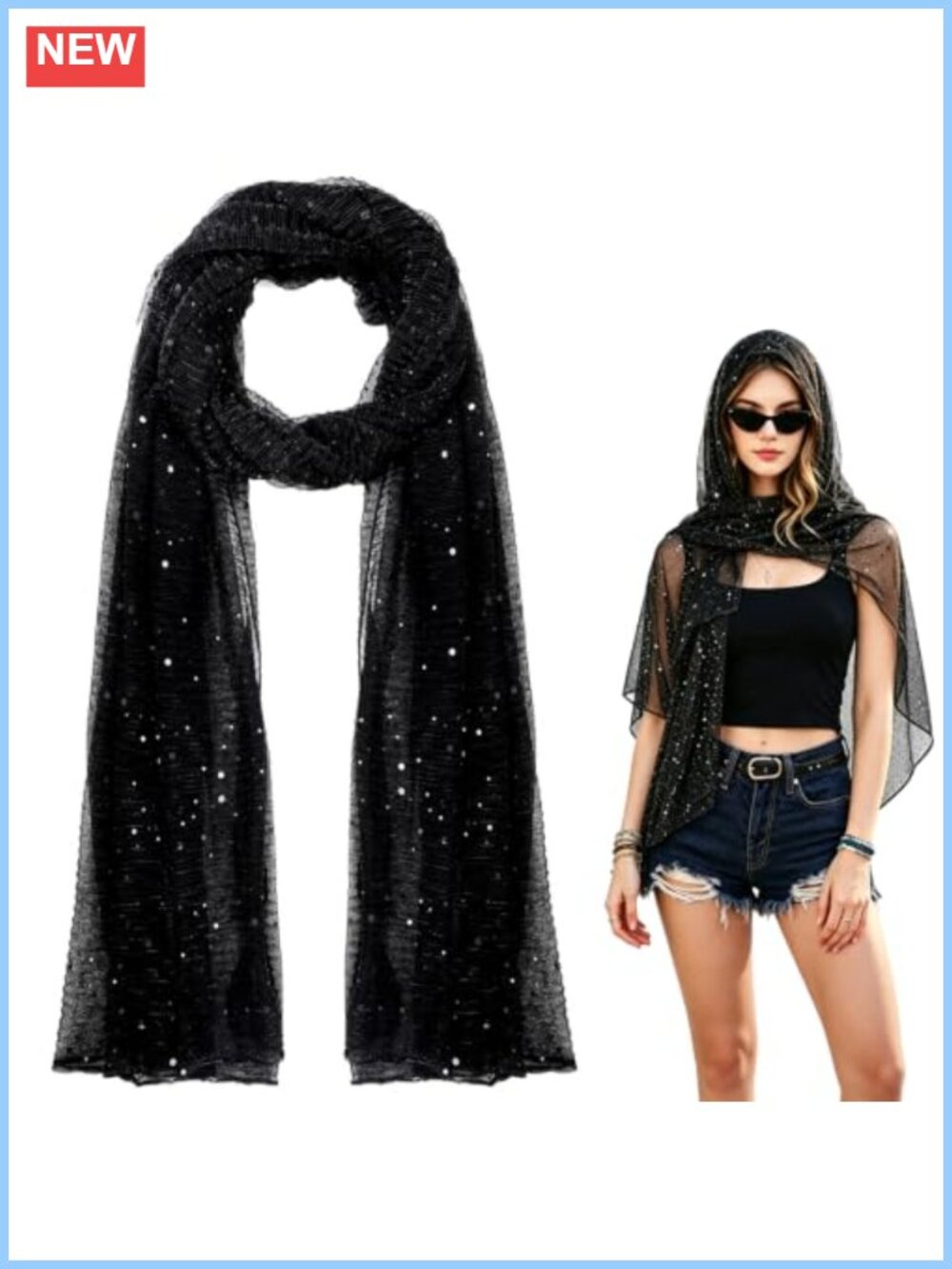Silk Mesh Sequin Scarf Glitter Shawl Wrap for Evening Dresses Festival